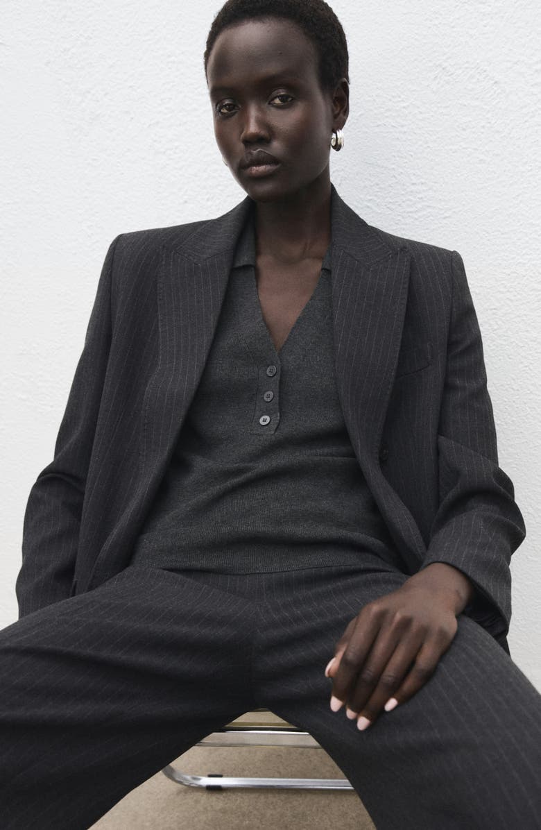 MANGO Rib Short Sleeve Polo Sweater, Alternate, color, Medium Heather Grey