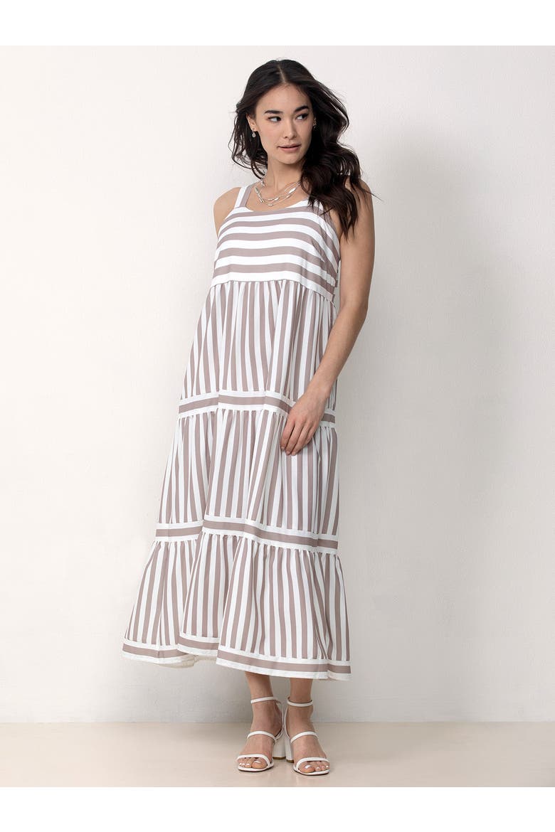Striped Tiered Maxi Dress, Alternate, color, Beige