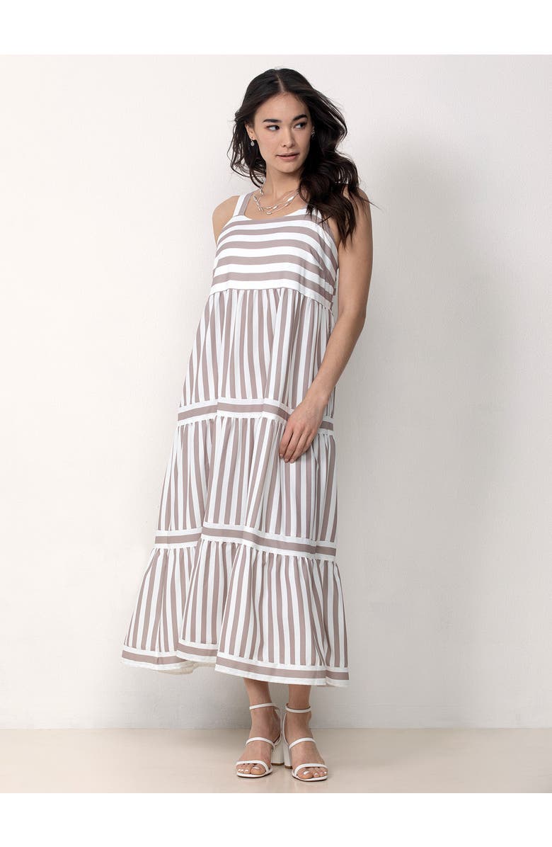 Single Stitch Striped Tiered Maxi Dress, Alternate, color, Beige