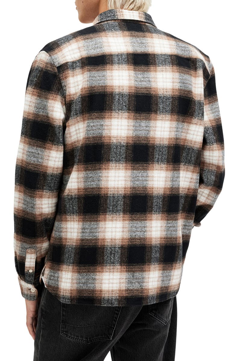 AllSaints Mercy Plaid Cotton Flannel Button-Up Shirt, Alternate, color, Rusty Orange/Black/White