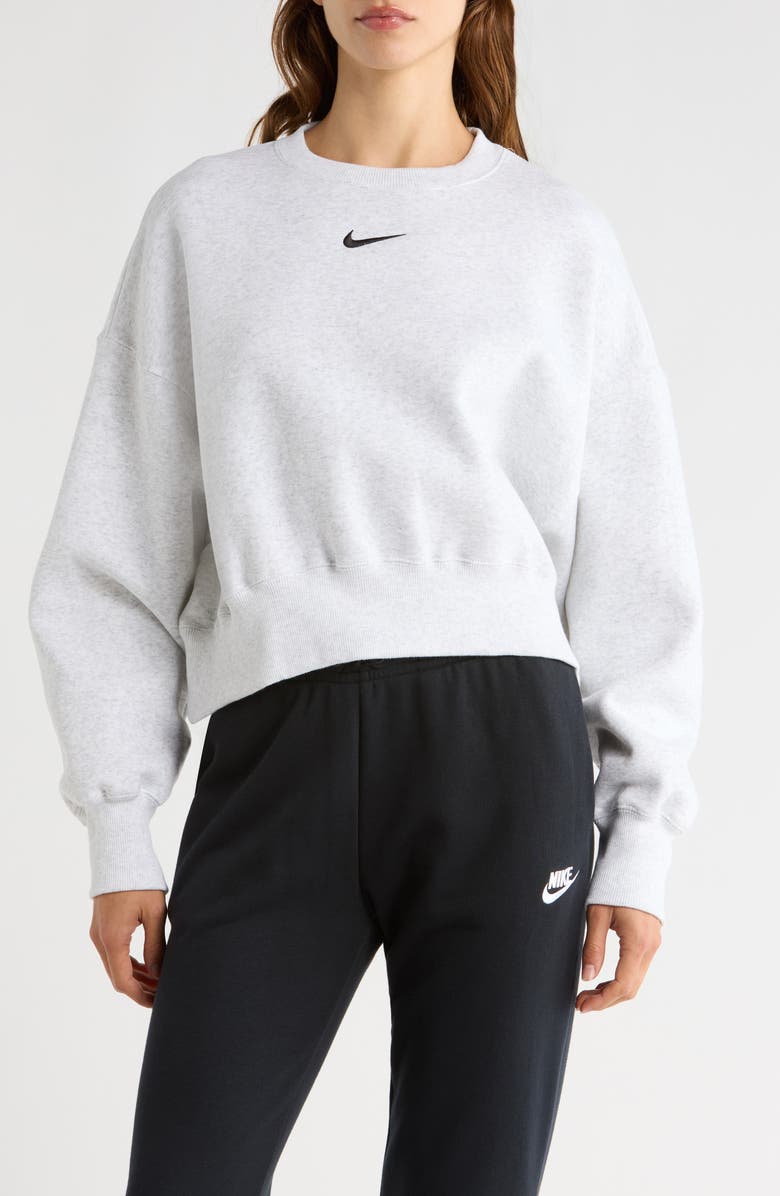 Nike Phoenix Fleece Crewneck Sweatshirt, Main, color, Birch Heather/ Black