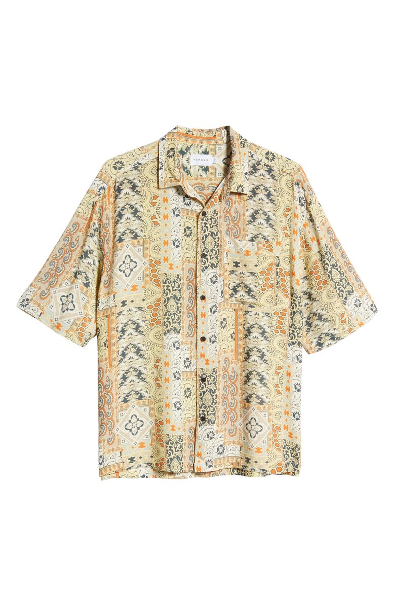 Topman Men's Oversize Vintage Print Short Sleeve Camp Shirt, Alternate, color, 