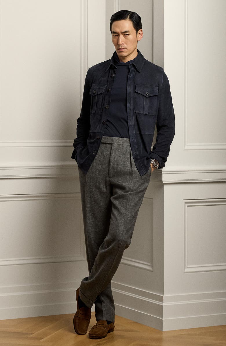 Ralph Lauren Purple Label Barron Suede Shirt Jacket, Alternate, color, Classic Chairman Navy