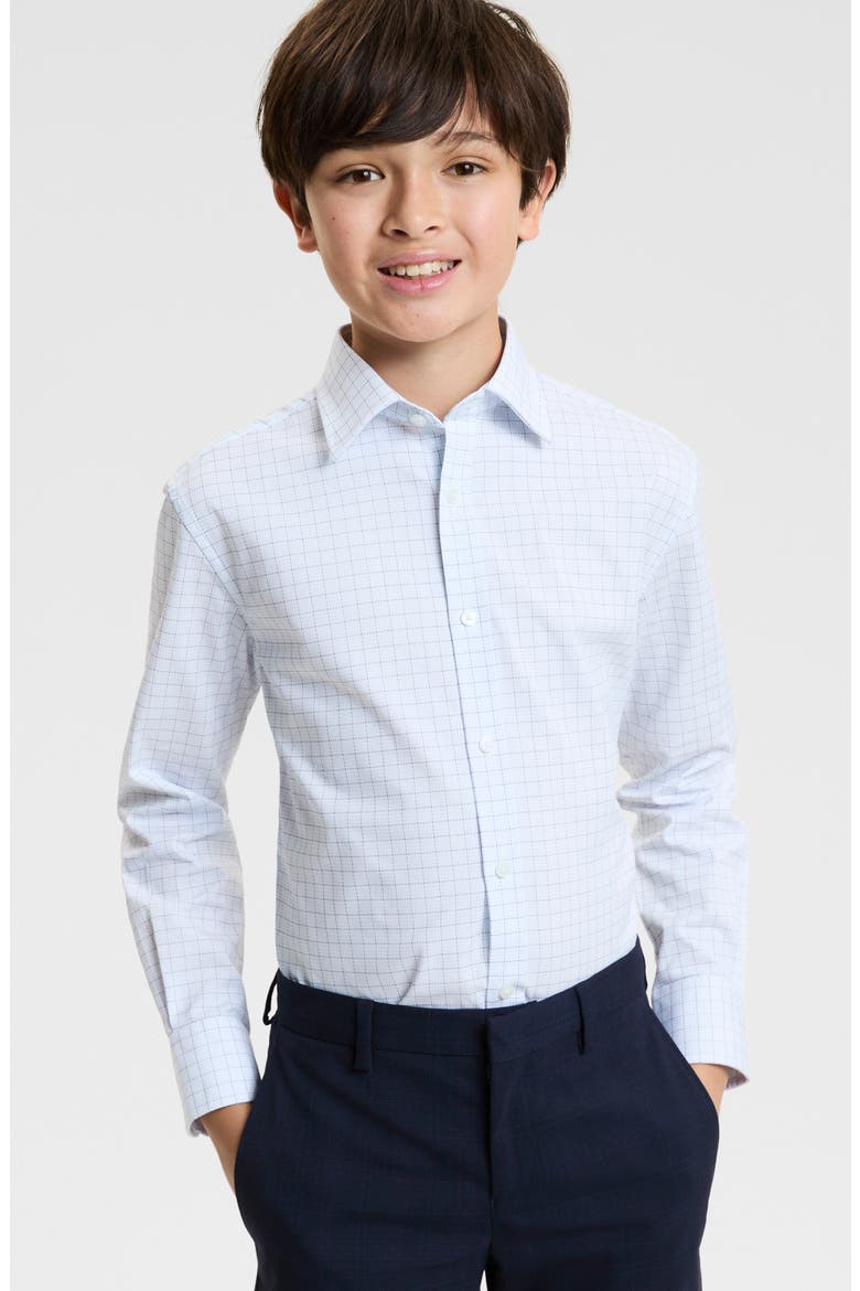 Kids' Check Cotton Blend Button-Up Shirt, Alternate, color, BLUE