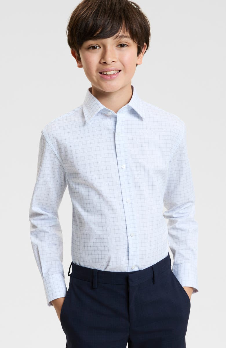 Tallia Kids' Check Cotton Blend Button-Up Shirt, Alternate, color, Blue