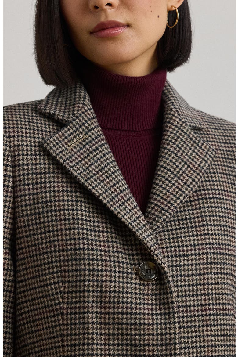 Wool Blend Reefer Coat, Alternate, color, MERLOT HOUNDSTOOTH