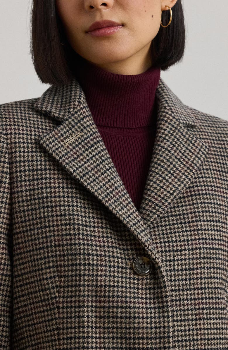 Lauren Ralph Lauren Wool Blend Reefer Coat, Alternate, color, Merlot Houndstooth