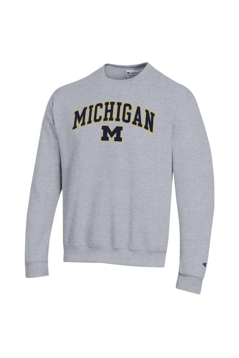 Men's Champion  Heather Gray Michigan Wolverines Arch Over Logo Pullover Sweatshirt, Alternate, color, Heather Gray