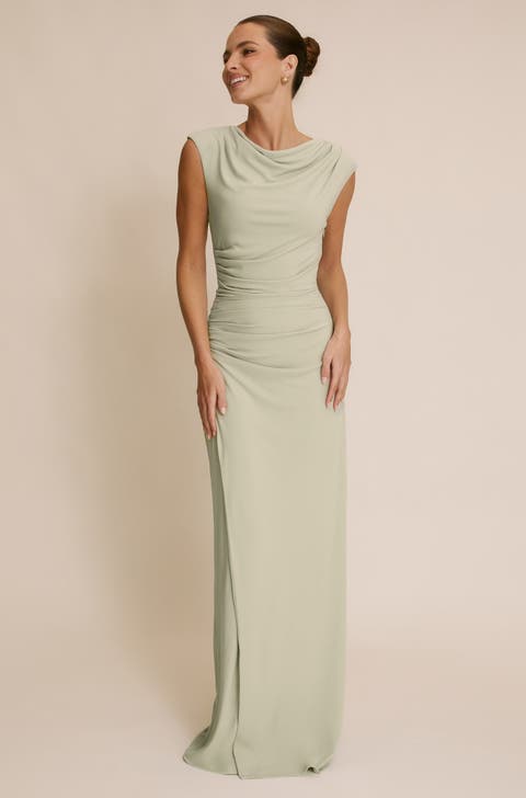 Cowl Gathered Short Sleeve Bridesmaid