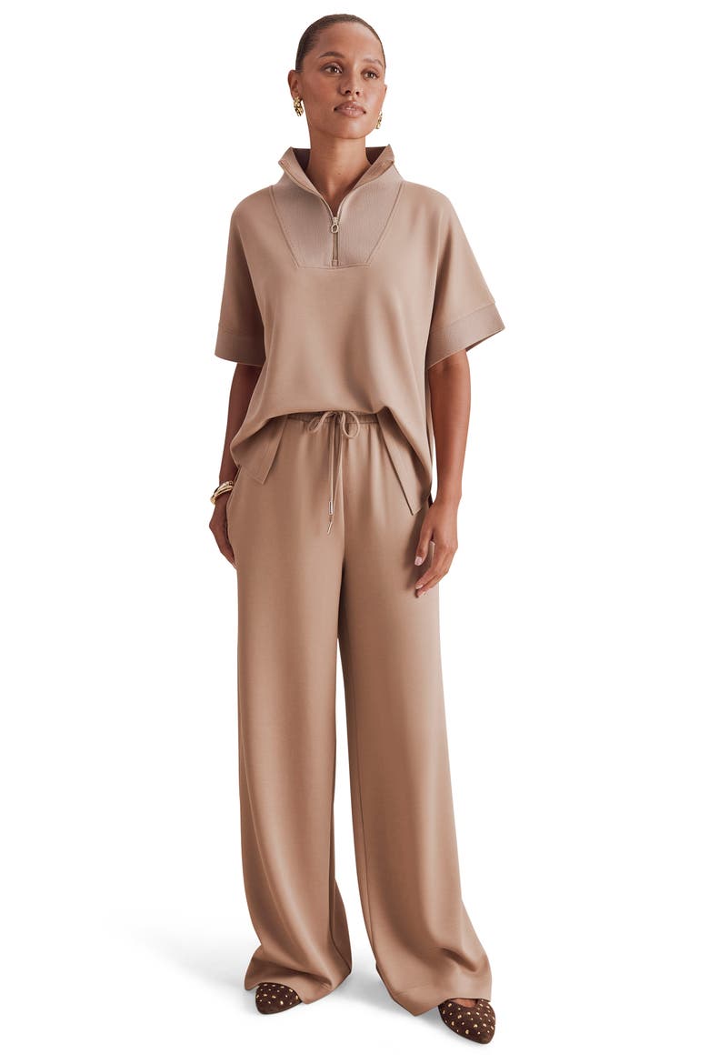 x Cellajaneblog Short Sleeve Scuba Knit Quarter Zip Sweatshirt, Alternate, color, PRALINE BROWN
