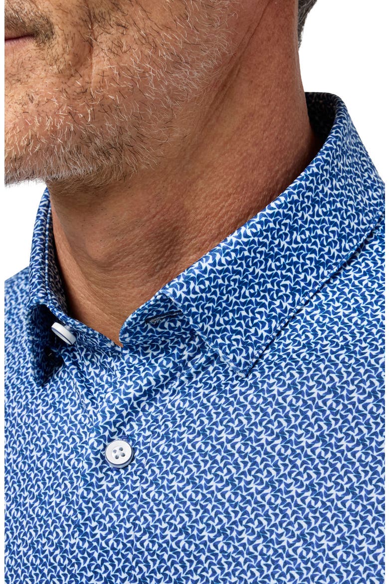 Halyard Trim Fit Boomerang Print Short Sleeve Performance Button-Up Shirt, Alternate, color, COBALT RETRO BOOMERANG