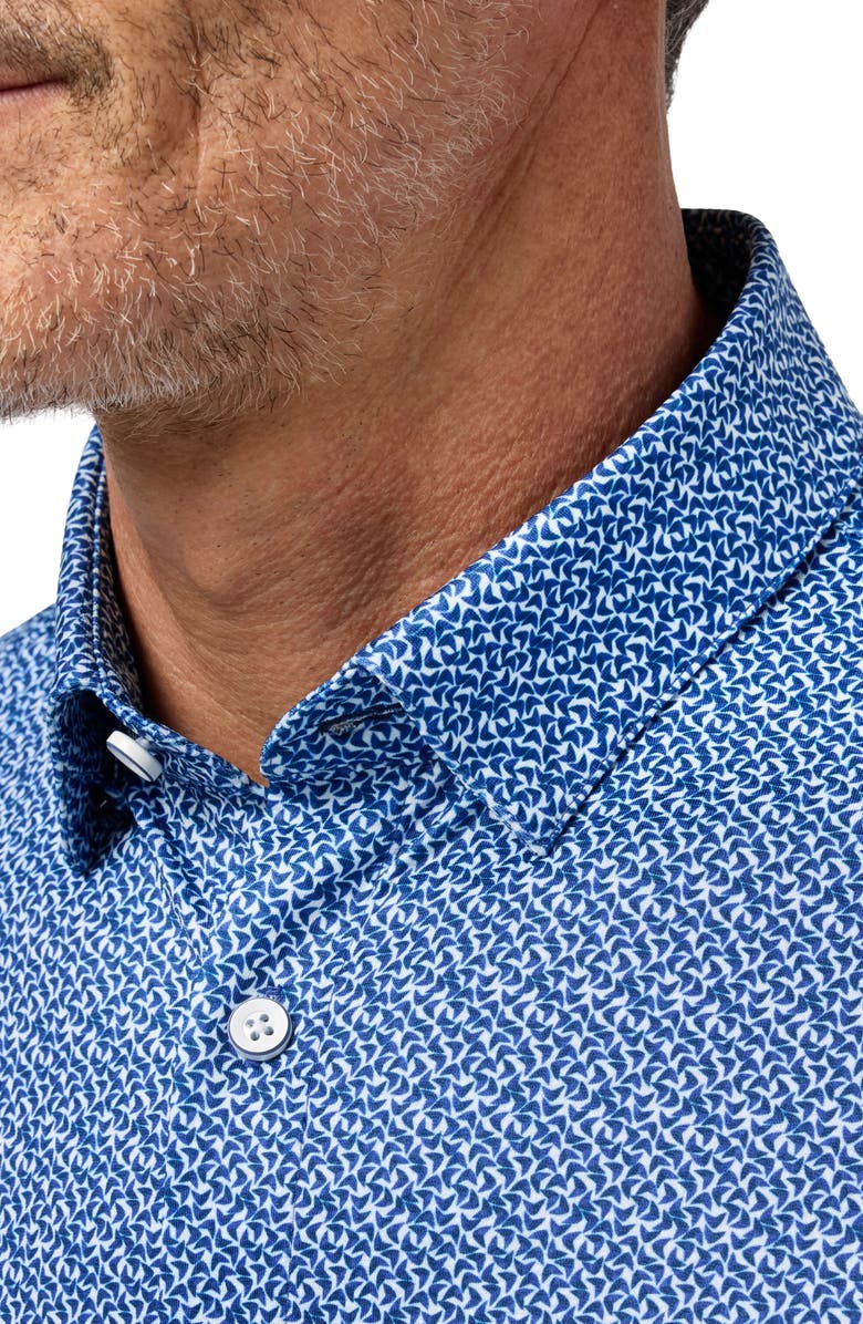 Mizzen+Main Halyard Trim Fit Boomerang Print Short Sleeve Performance Button-Up Shirt, Alternate, color, Cobalt Retro Boomerang