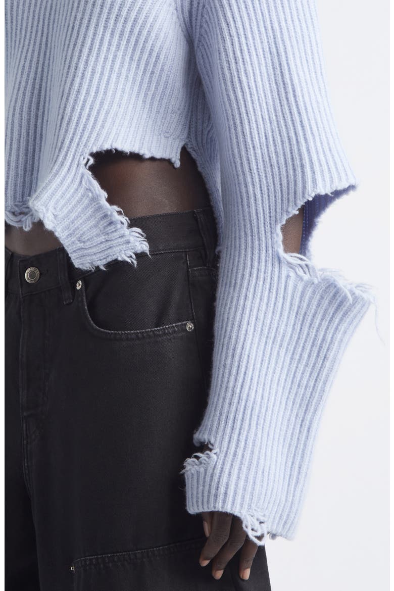 Lover Destroyed Rib Merino Wool Turtleneck Sweater, Alternate, color, SKY