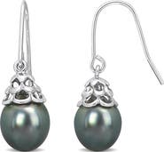 DELMAR Sterling Silver 8–8.5mm Cultured Black Tahitian Pearl Drop Earrings