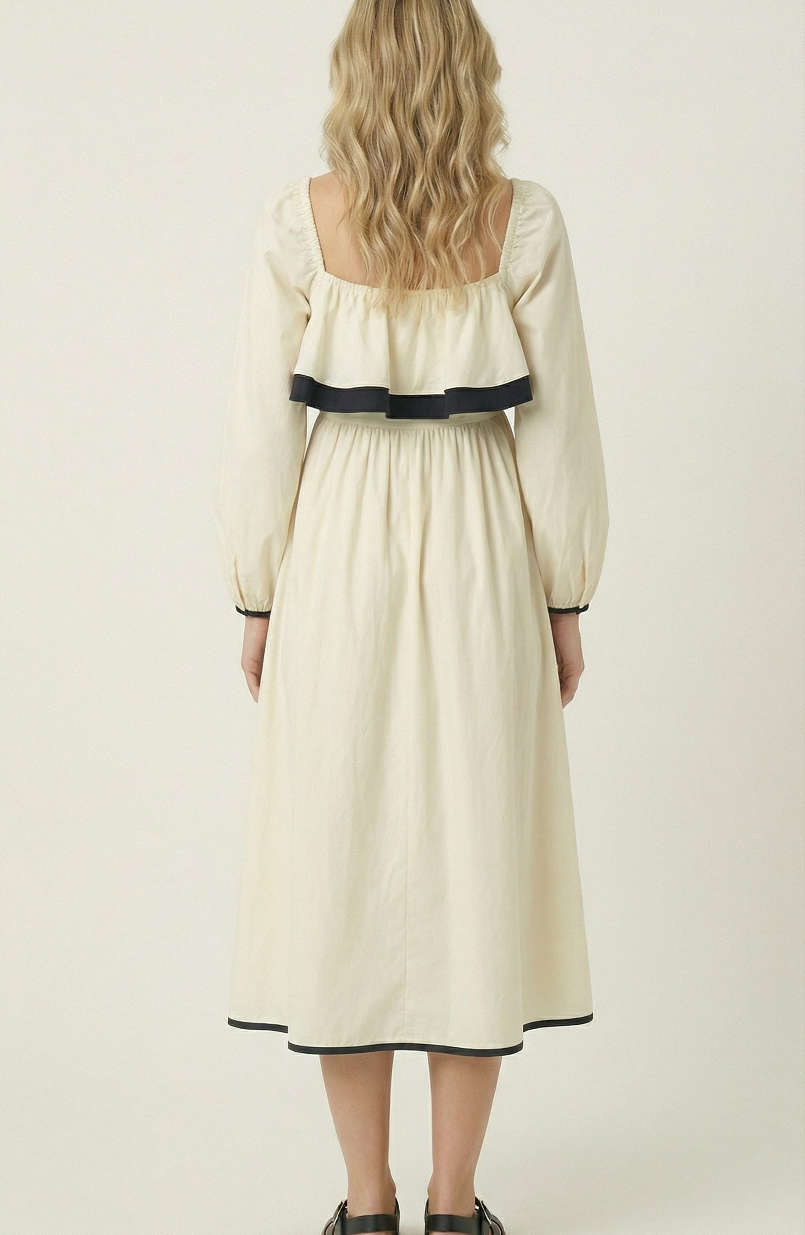 Long Sleeve Ruffle Trim Midi Dress - image 2