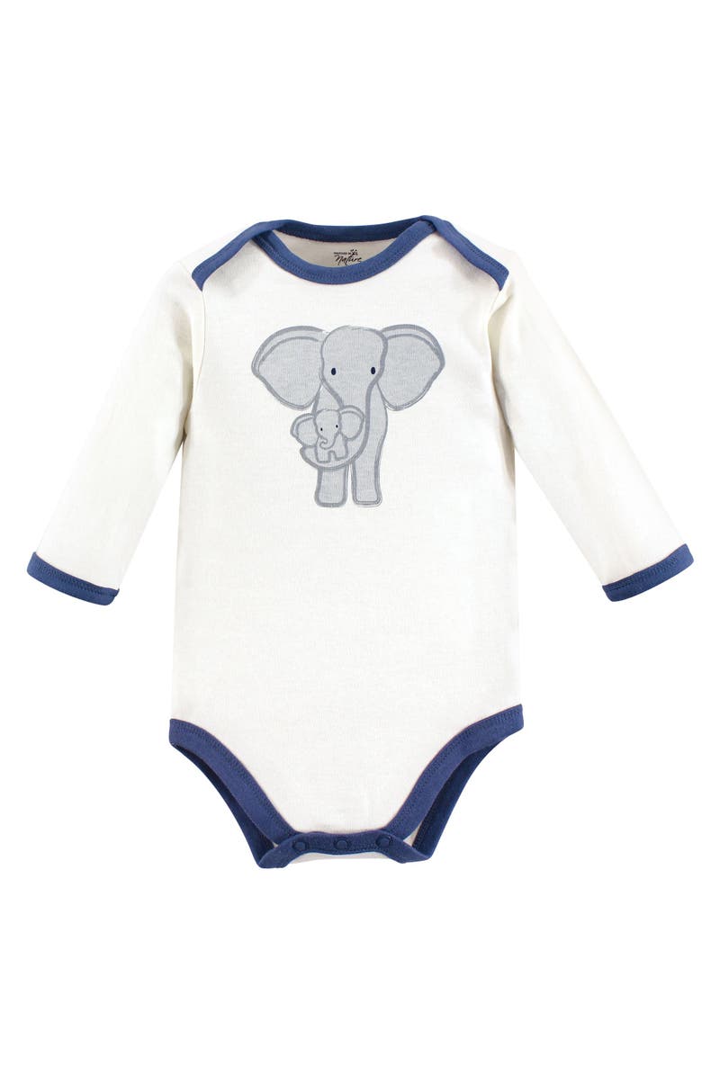 Touched by Nature 3Pk Long Sleeve Organic Bodysuits, Alternate, color, Elephant