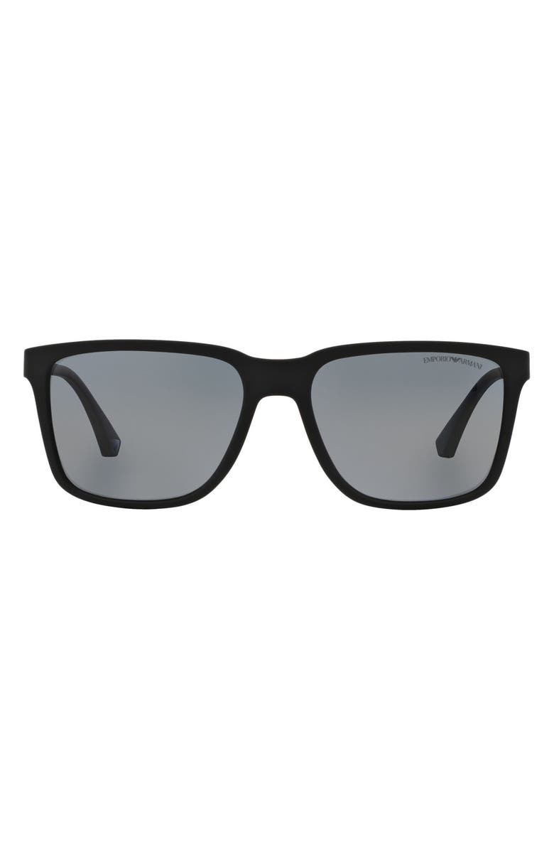 Emporio Armani 56mm Polarized Square Sunglasses, Main, color, Black