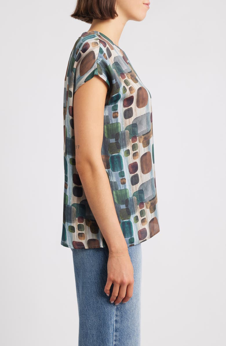 APNY Print Cap Sleeve Shell, Alternate, color, Green Multi