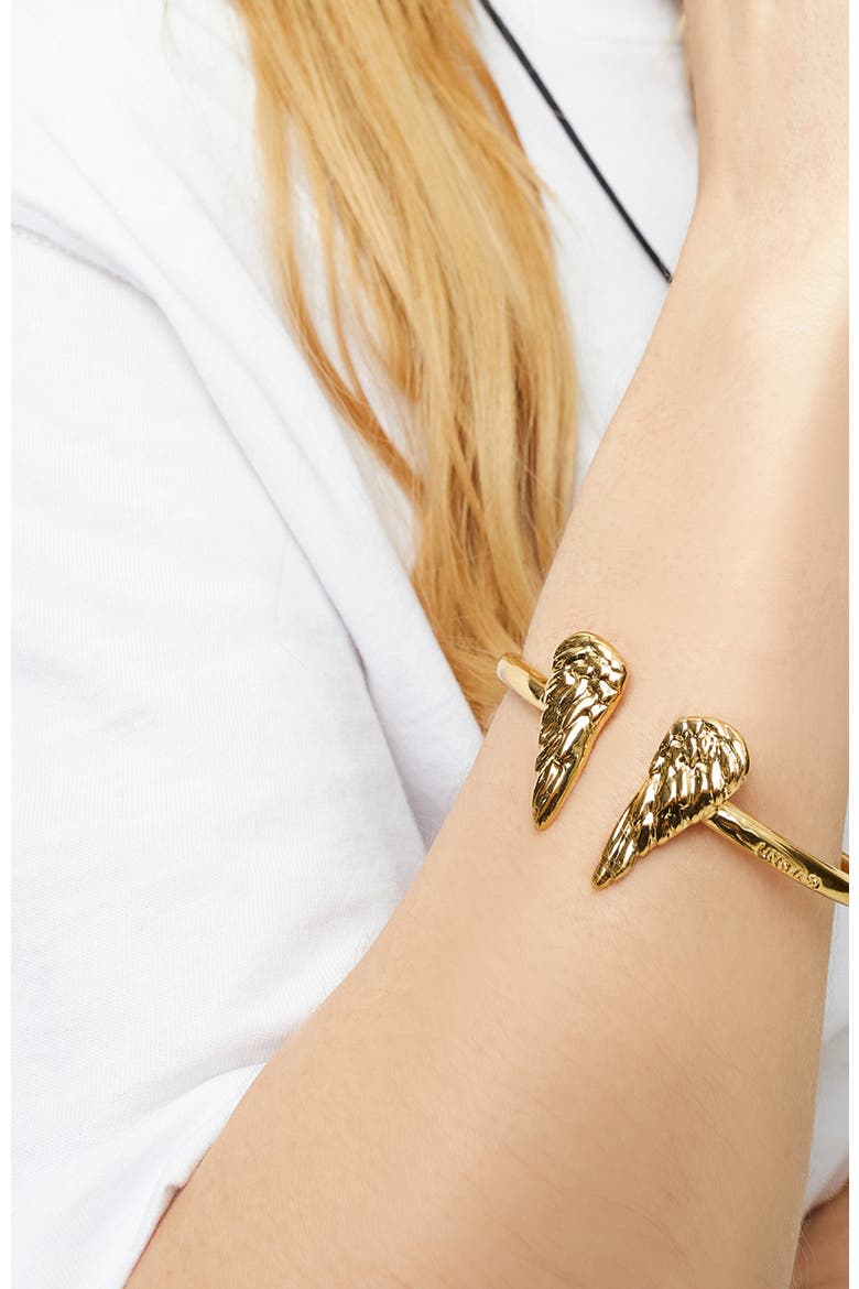 18K Gold-Plated Rigid Bracelet With Wing Detail At The Ends, Alternate, color, Metallic Gold