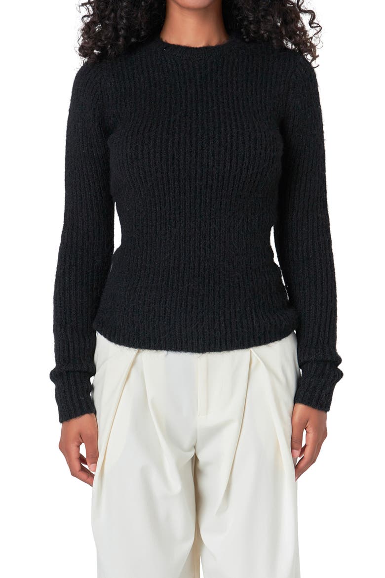 Rib Crewneck Sweater, Alternate, color, BLACK