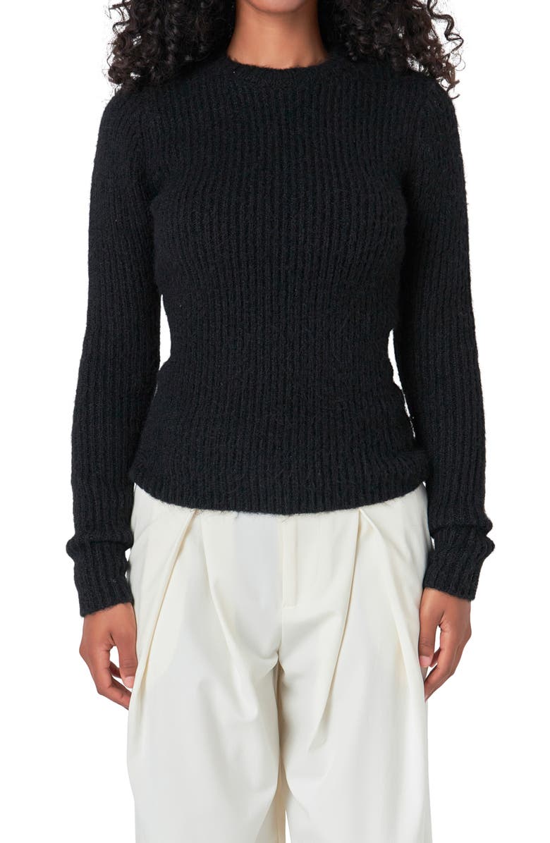 Endless Rose Rib Crewneck Sweater, Alternate, color, Black