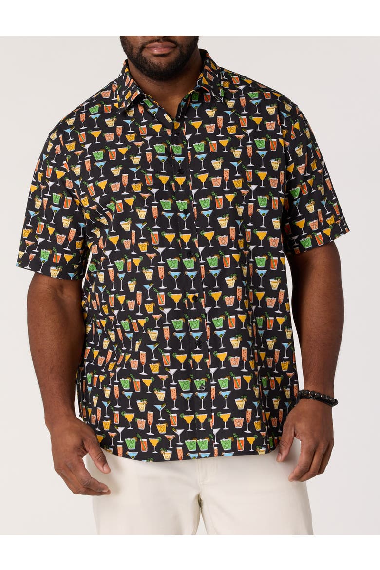 Big & Tall Multi Drink Patterned Sport Shirt, Alternate, color, BLACK