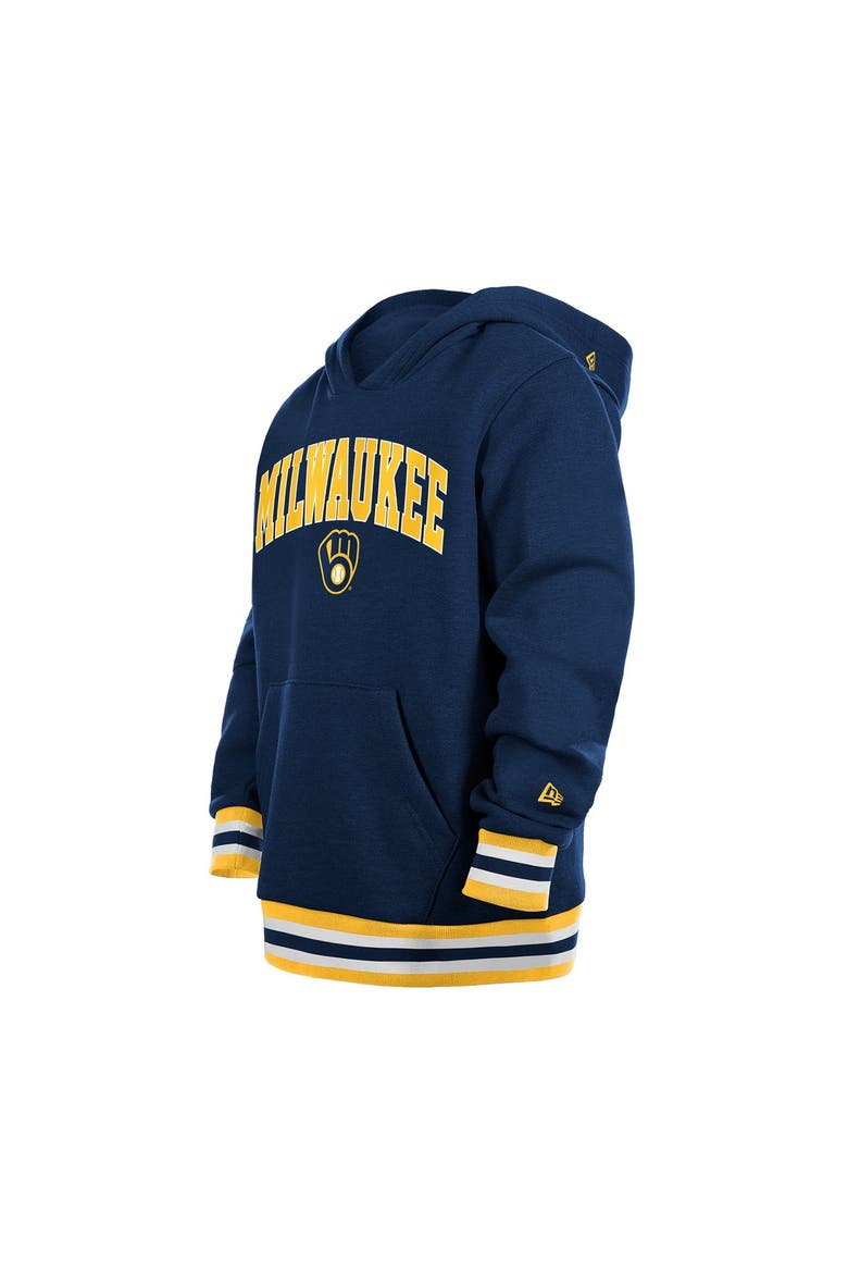 Youth New Era Navy Milwaukee Brewers Knit Trim Pullover Hoodie, Alternate, color, Navy