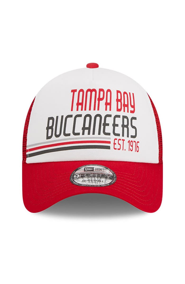 New Era Men's New Era White/Red Tampa Bay Buccaneers Stacked A-Frame Trucker 9FORTY Adjustable Hat, Alternate, color, White