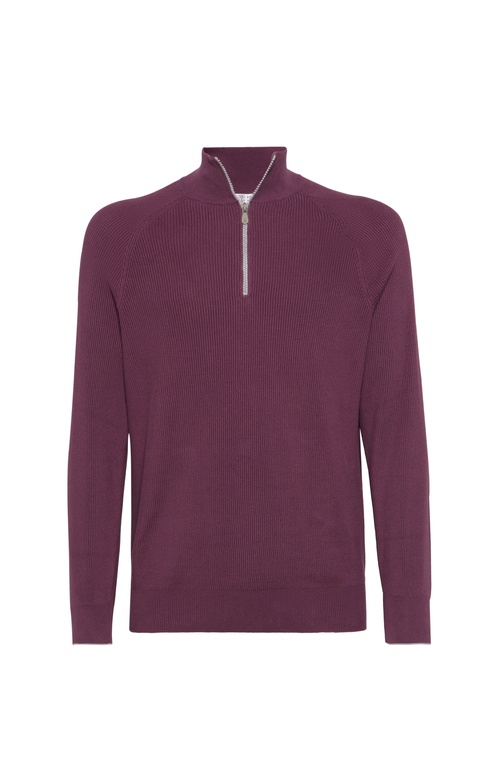 Brunello Cucinelli Ribbed Cotton Sweater In Purple