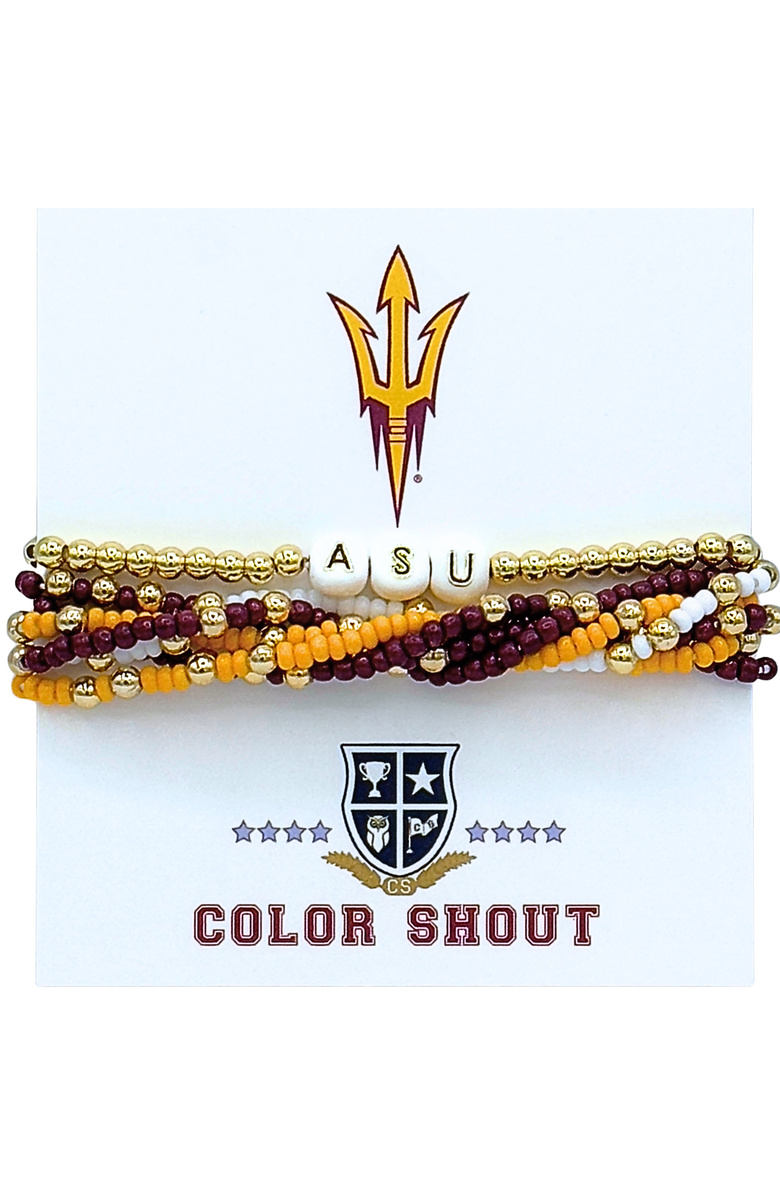 Color Shout Arizona State Lucky 7 Bracelet Set, Main, color, Yellow Gold