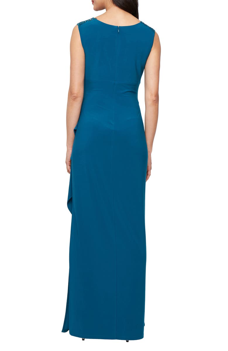 Alex Evenings Embellished Side Ruched Jersey Gown, Alternate, color, Mallard