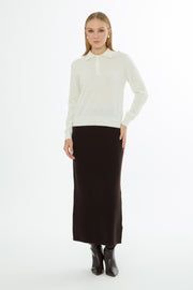 Shirt Collar Button-Front Wool Cashmere Knit Top, Main, color, Ecru