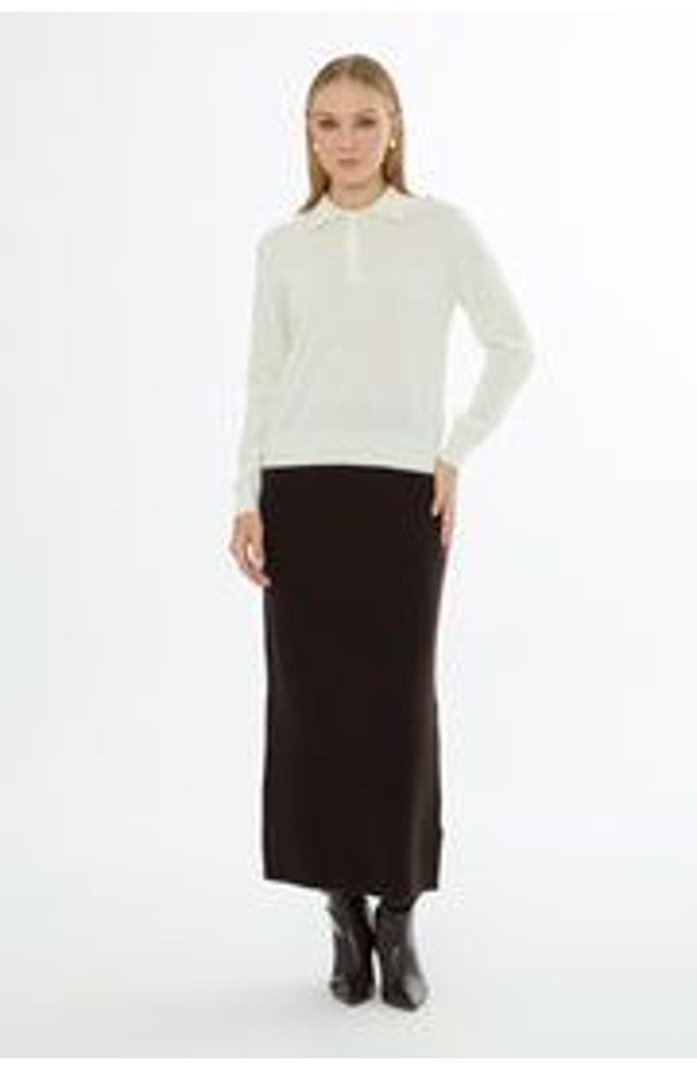 Gizia Shirt Collar Button-Front Wool Cashmere Knit Top, Main, color, Ecru