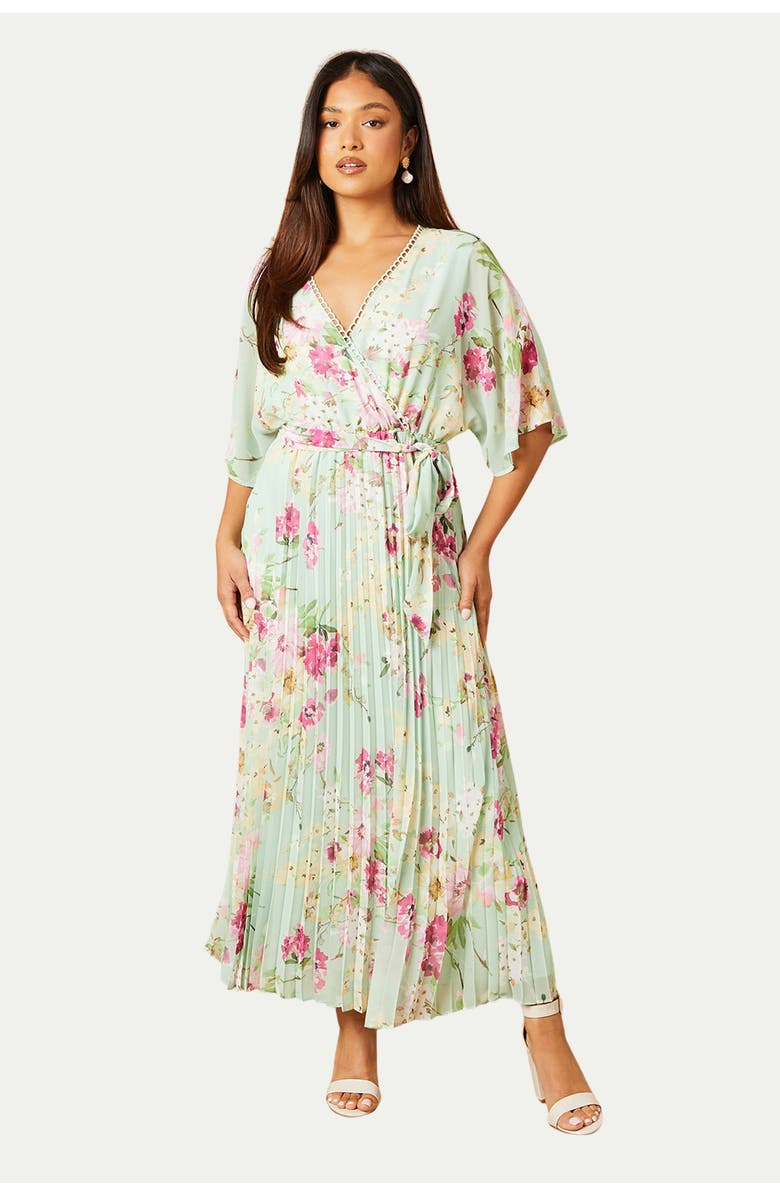 Oasis Petite Occasion Pleated Midi Dress, Main, color, Sage