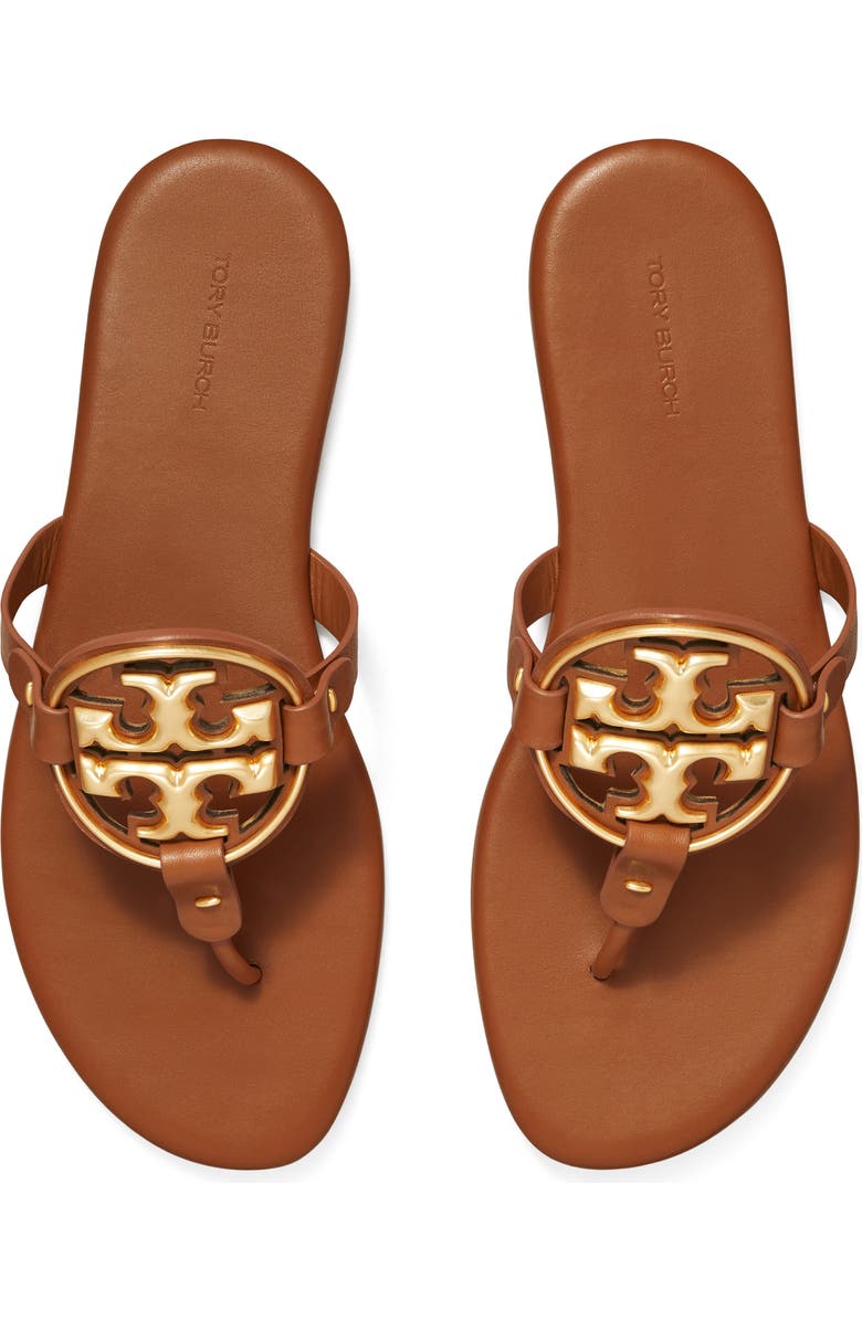 Tory Burch Metal Miller Soft Leather Sandal, Alternate, color, Bourbon Miele