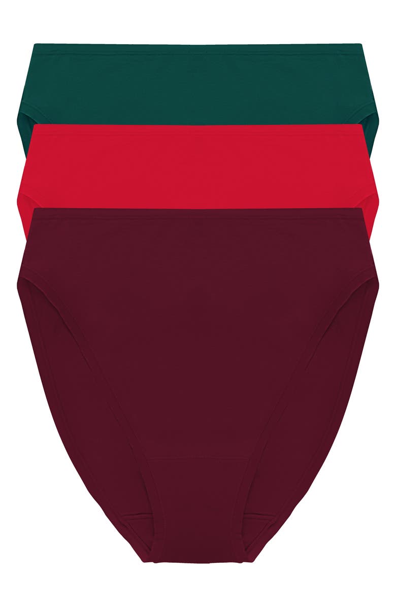 Natori Bliss Bare Assorted 3-Pack Stretch Cotton High Waist Briefs, Main, color, Royal Fig/ Bonfire/ Elm