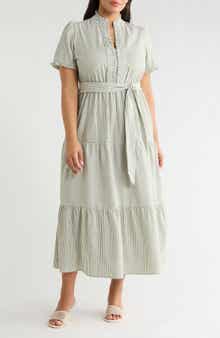 London Times Ruffle Tie Waist Maxi Dress