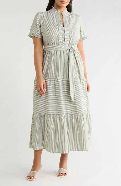 London Times Ruffle Tie Waist Maxi Dress
