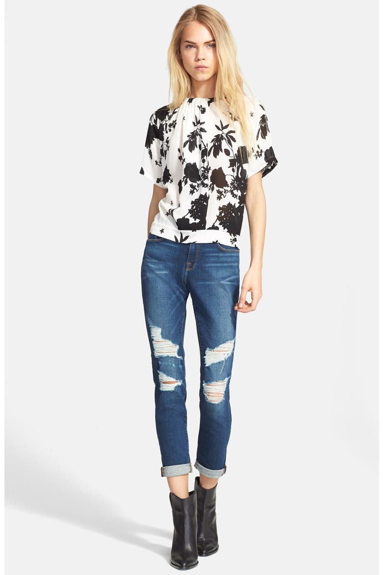 'Clay' Print Silk Top, Alternate, color, BLACK/ IVORY