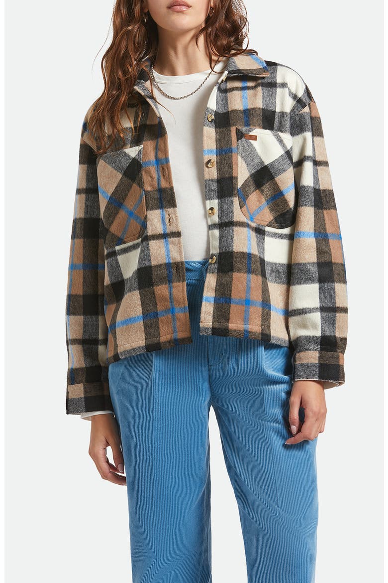 Bowery Plaid Flannel Button-Up Shirt, Main, color, WASHED BLACK/ SAND