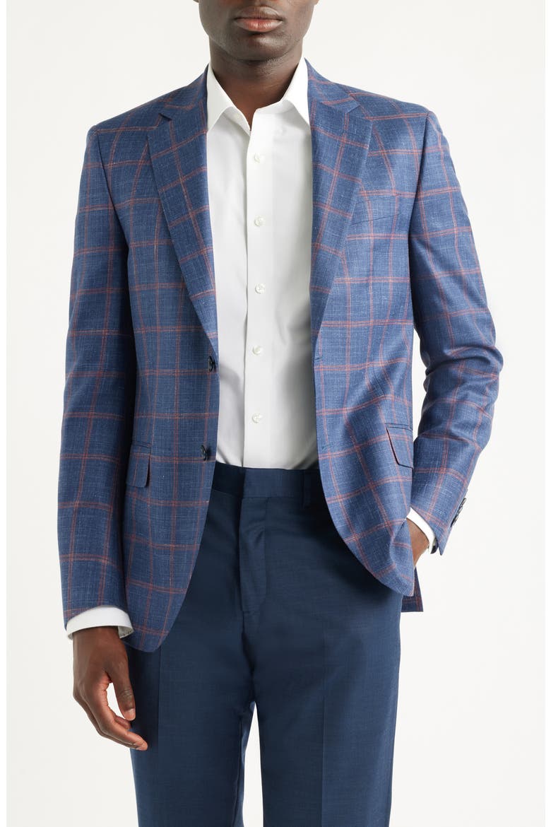 Flynn Classic Fit Navy Check Slub Wool Blend Sport Coat, Main, color, BLUE