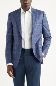 Peter Millar Flynn Classic Fit Navy Check Slub Wool Blend Sport Coat