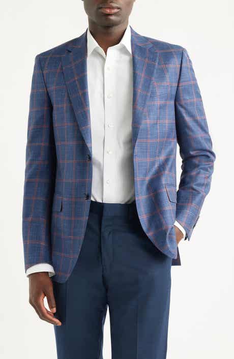 Flynn Classic Fit Navy Check Slub Wool Blend Sport Coat