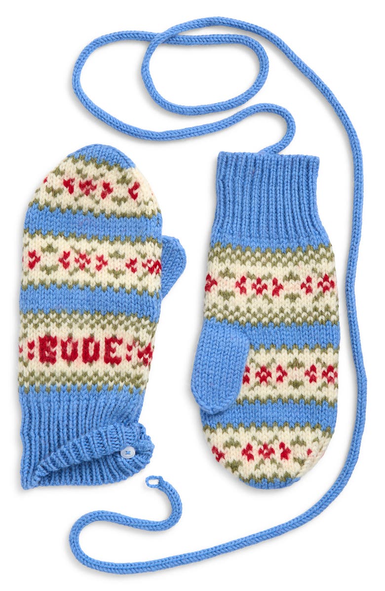 Bode Wedgewood Corded Virgin Wool Mittens, Main, color, Blue Multi