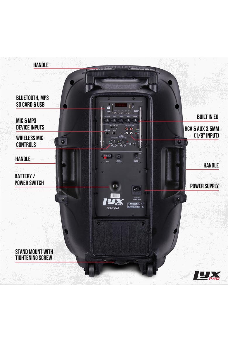 Rechargeable Battery PA Speaker, PA System W/Equalizer SD Slot & Built-in Bluetooth, Alternate, color, Black