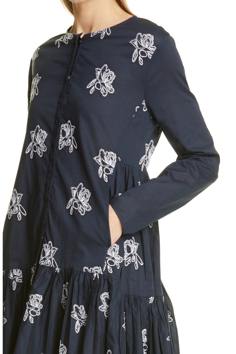 Caliza Embroidered Long Sleeve Dress, Alternate, color, NAVY/ WHITE