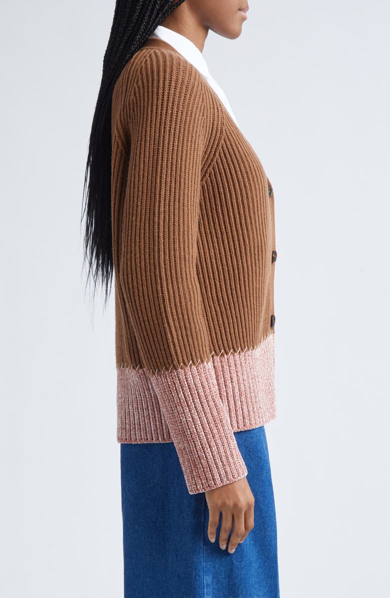 Marni Long Sleeve Merino Wool V-Neck Cardigan, Alternate, color, Brown/ Maroon