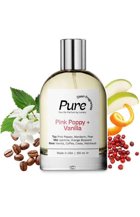 Pure Pink Poppy and Vanilla Eau de Parfum Spray, Made in France, 3.4 oz