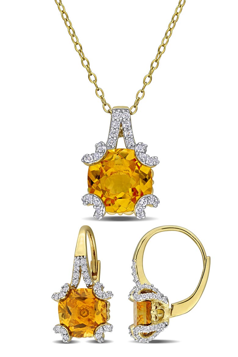 Citrine & White Topaz Earrings & Necklace Set, Main, color, YELLOW