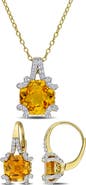 DELMAR Citrine & White Topaz Earrings & Necklace Set